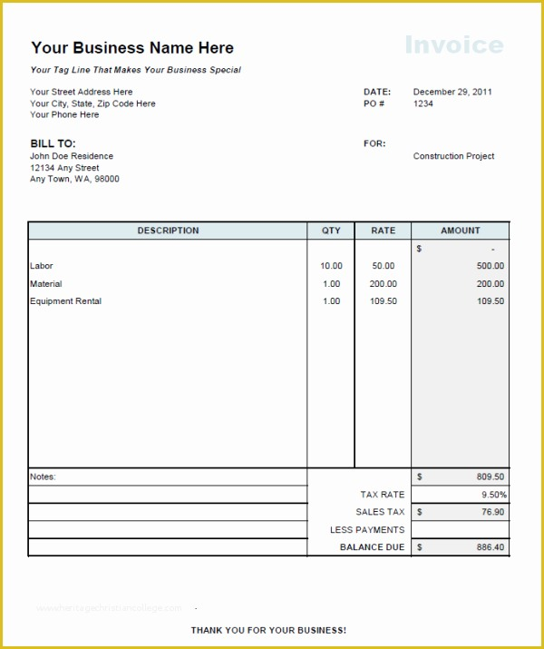 Free Printable Construction Invoice Template Of Contractor Invoice 