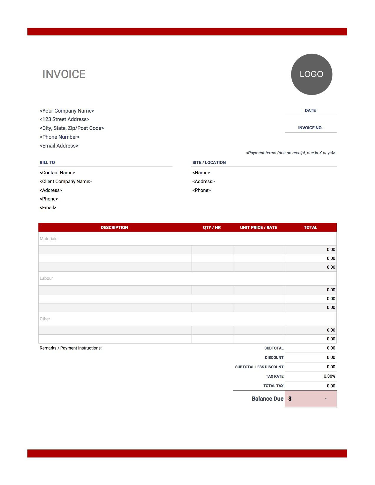 Free Printable Construction Invoice Template Printables Template Free