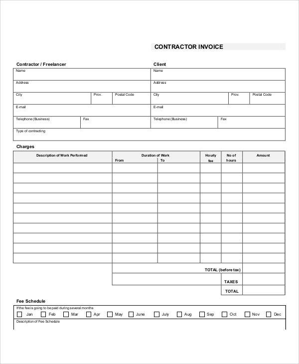Free Printable Contractor Invoice Forms Printable Forms Free Online