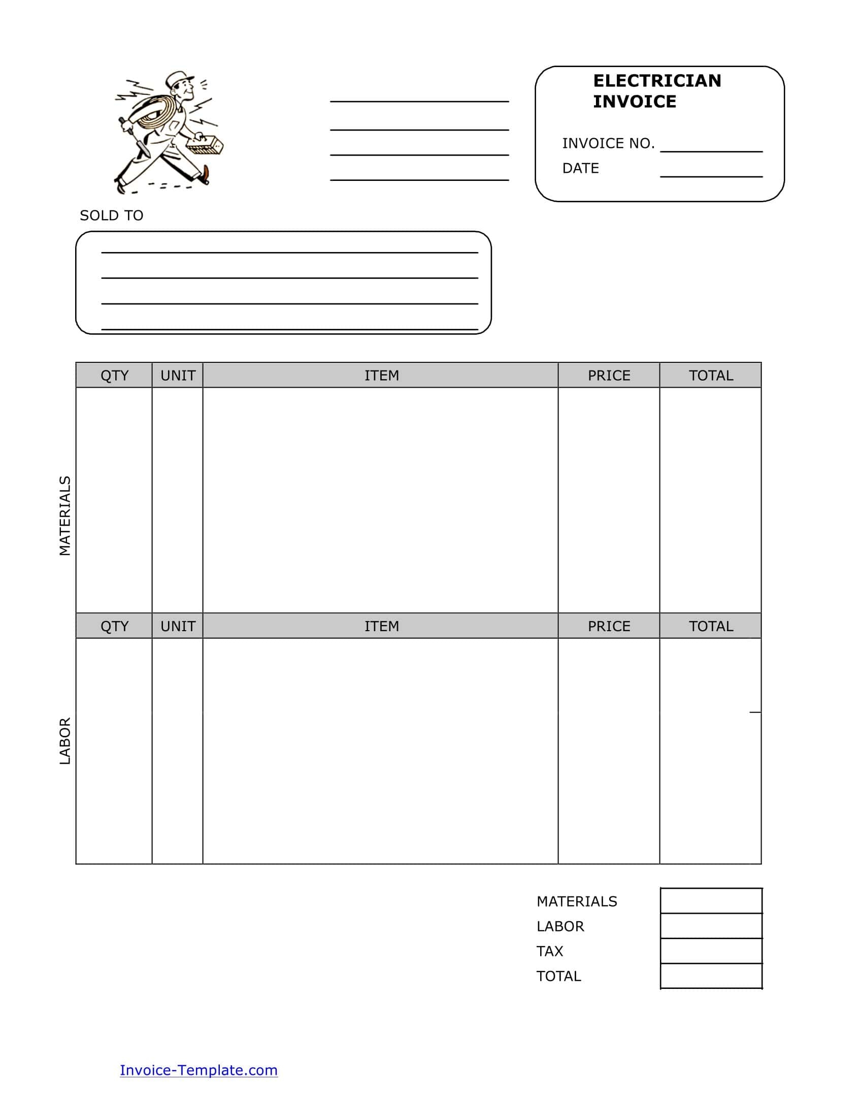 Free Printable Electrical Invoice Templates Word PDF Example
