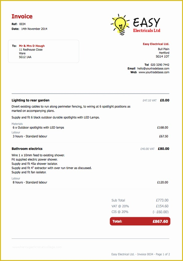 Free Printable Electrical Invoices Buggolf