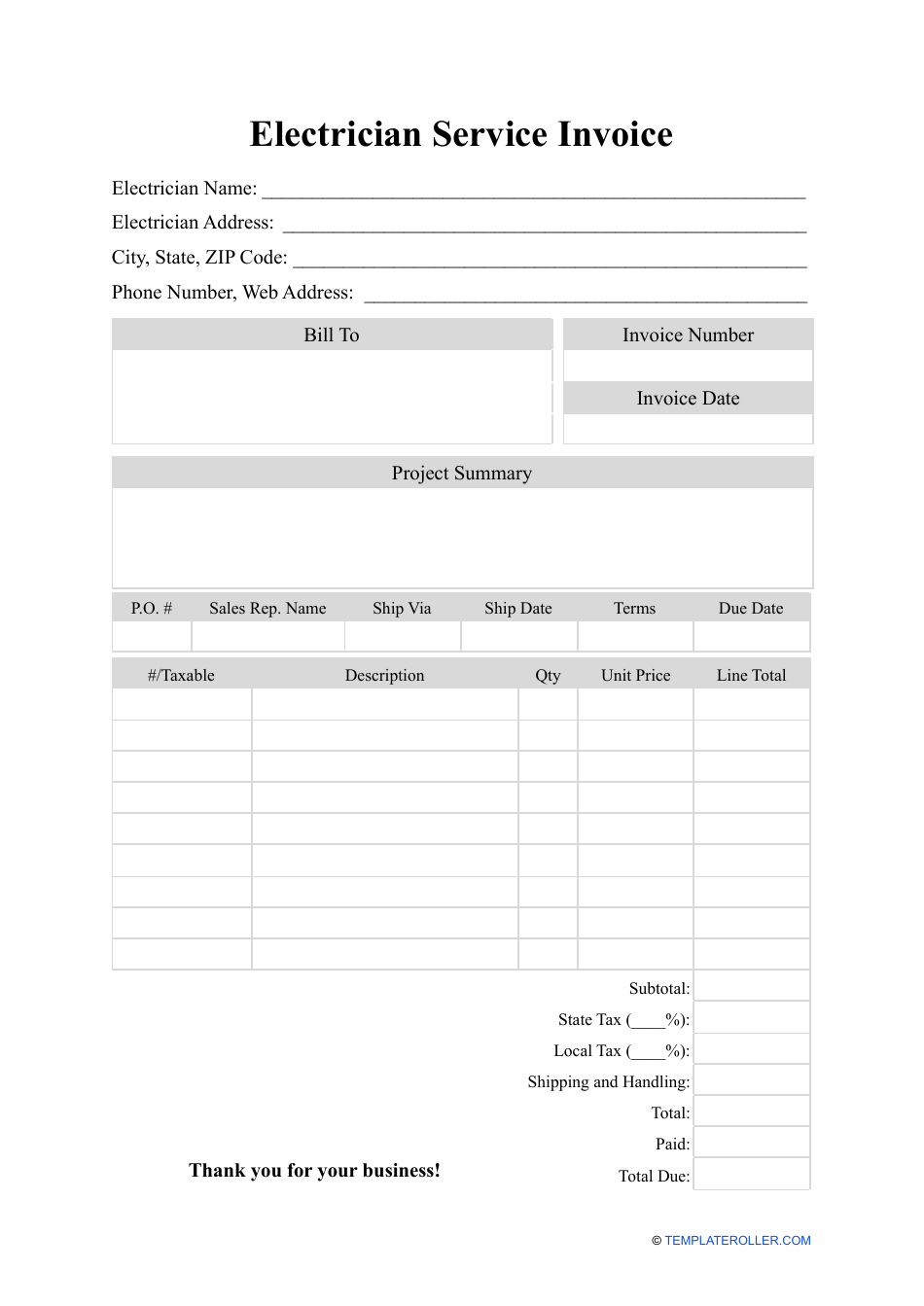 Free Printable Electrical Invoices Holfeko