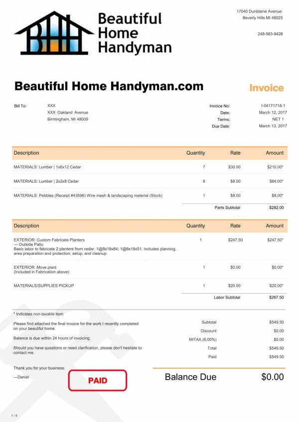 Free Printable Handyman Invoices Free Templates Printable