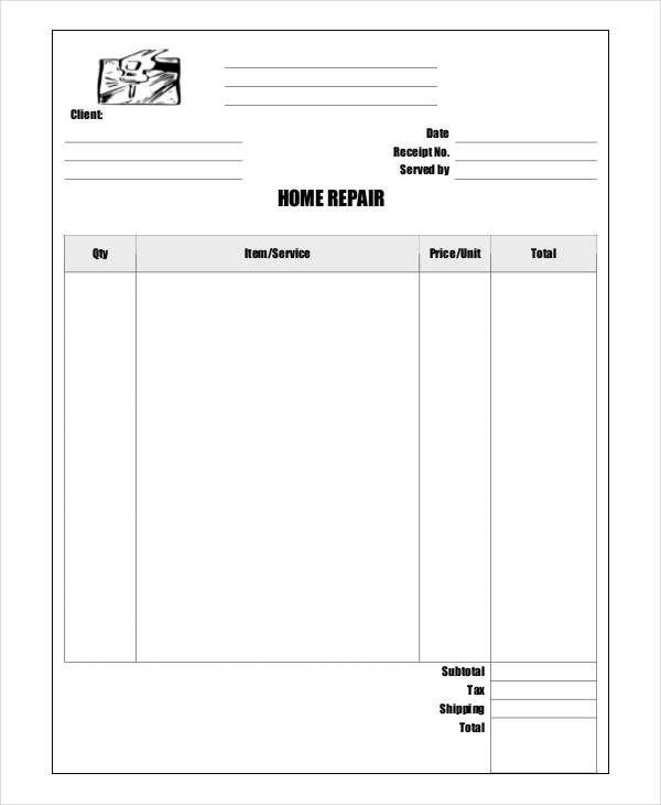 Free Printable Home Repair Invoice Template Farrah Printable