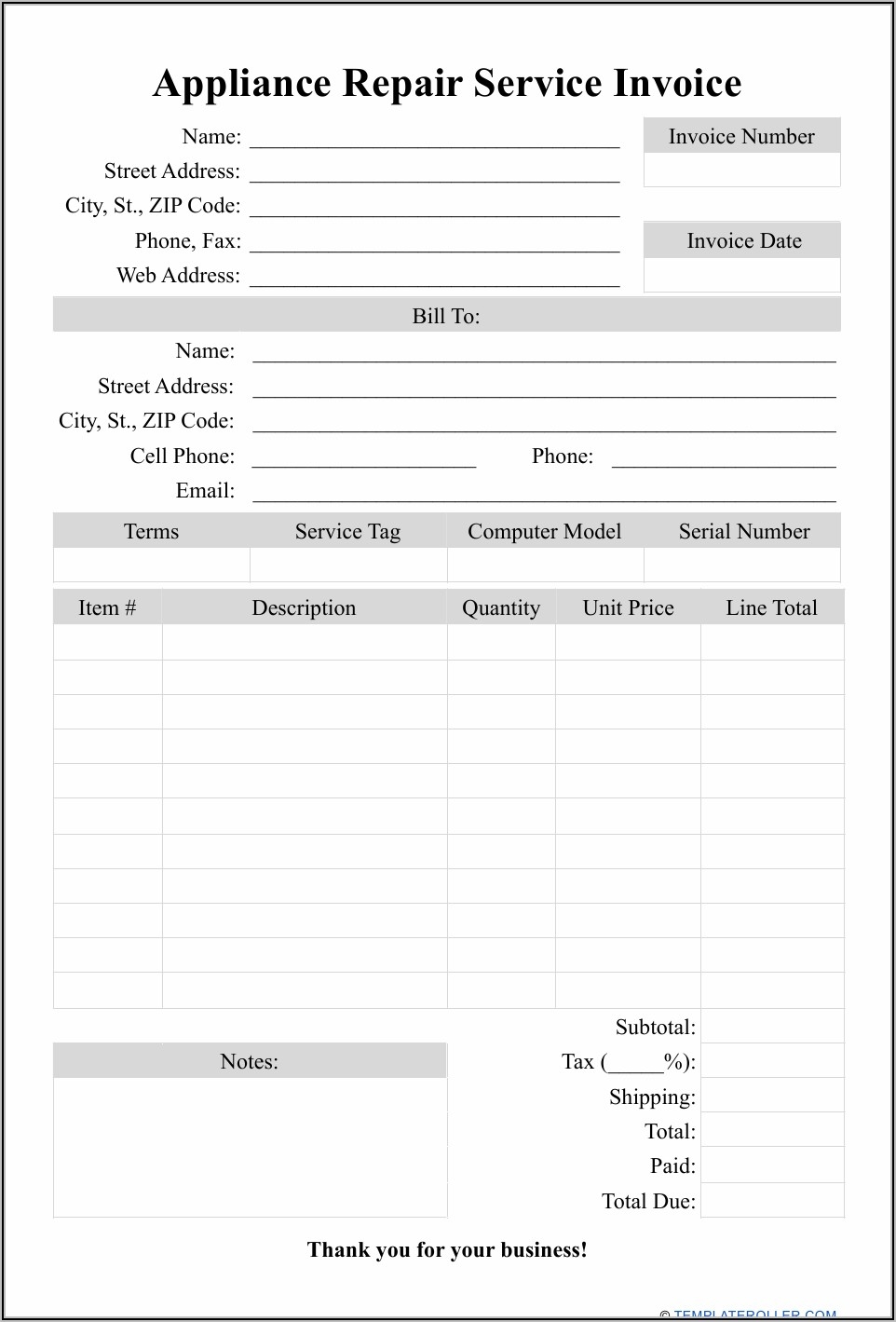 Free Printable Home Repair Invoice Template Template 1 Resume 