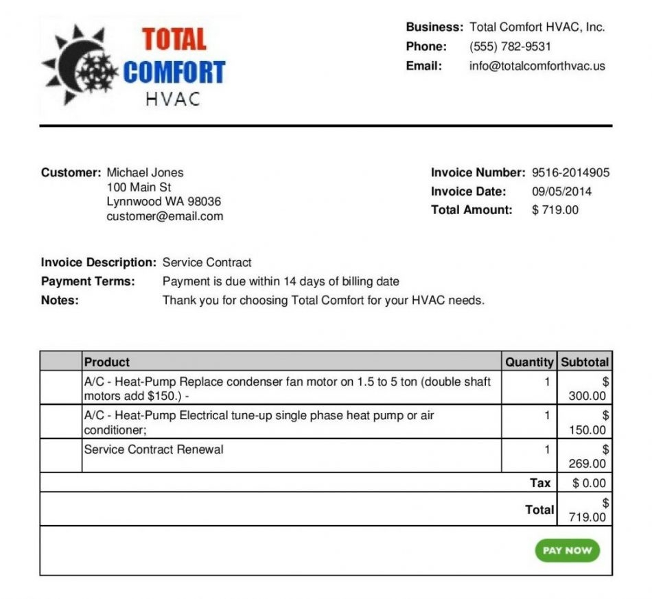 Free Printable Hvac Invoice Template Cutlopers