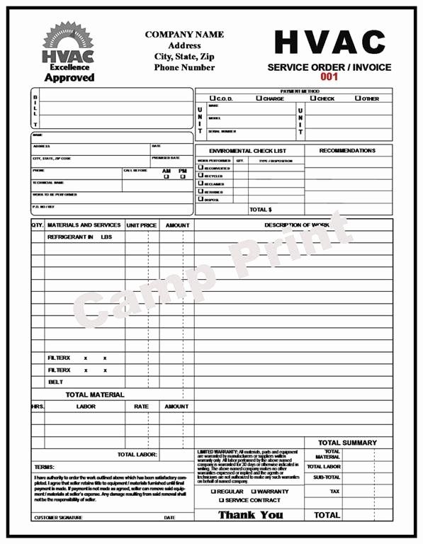 Free Printable Hvac Invoice Template Questaccount