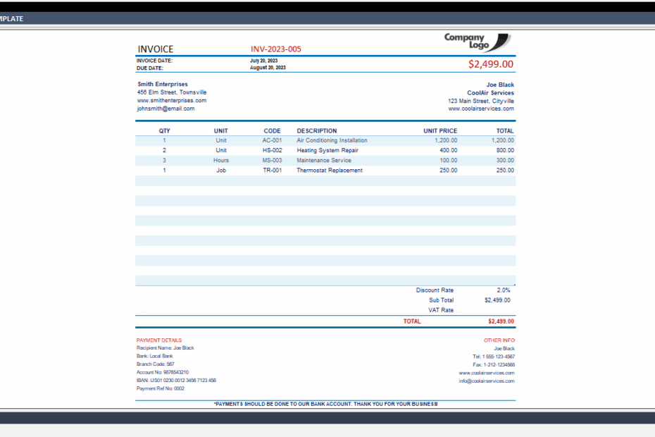 Free Printable Hvac Invoices FREE Printables