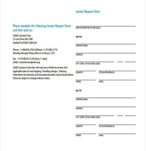 Free Printable Invoice Request Form Printable Forms Free Online