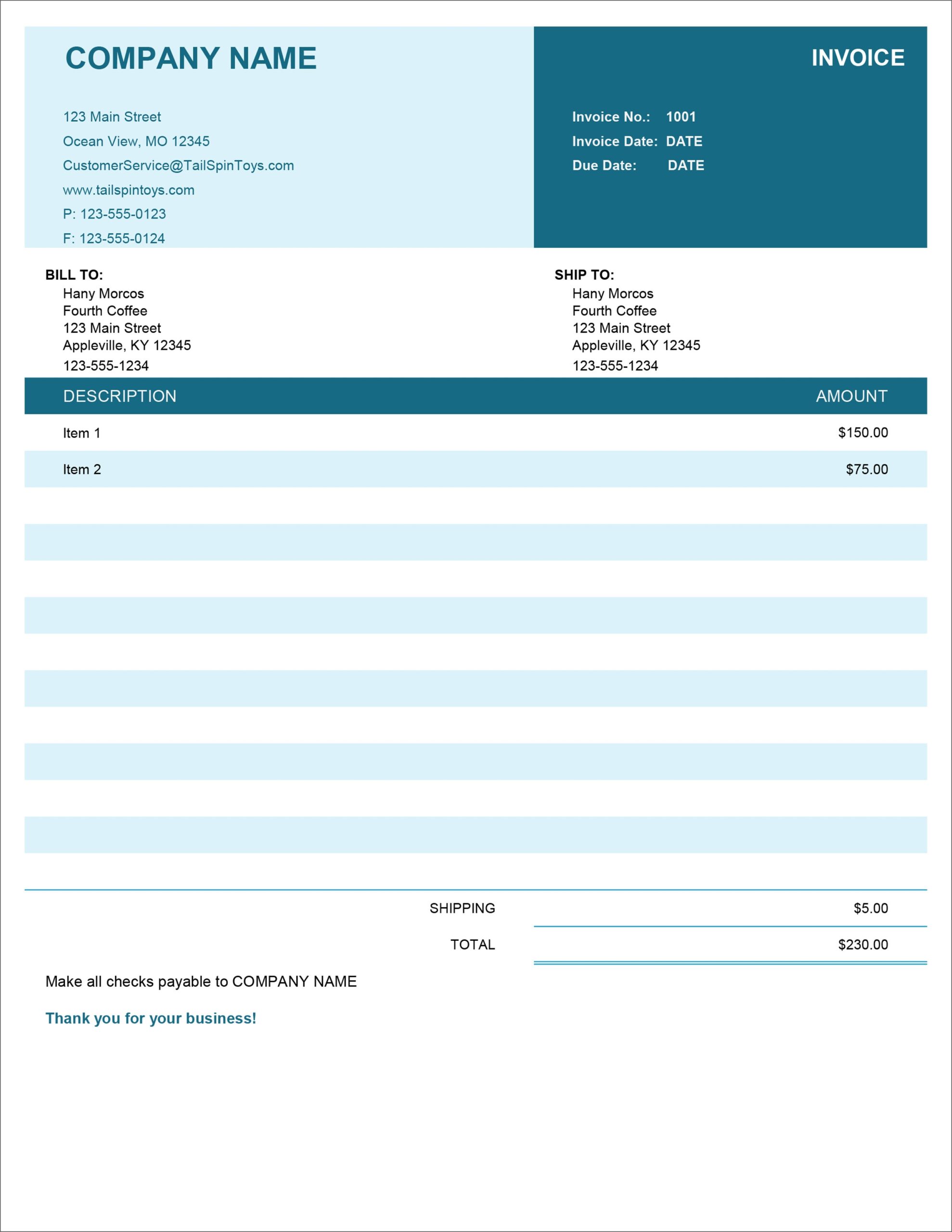 Free Printable Invoice Template Microsoft Word Sarseh