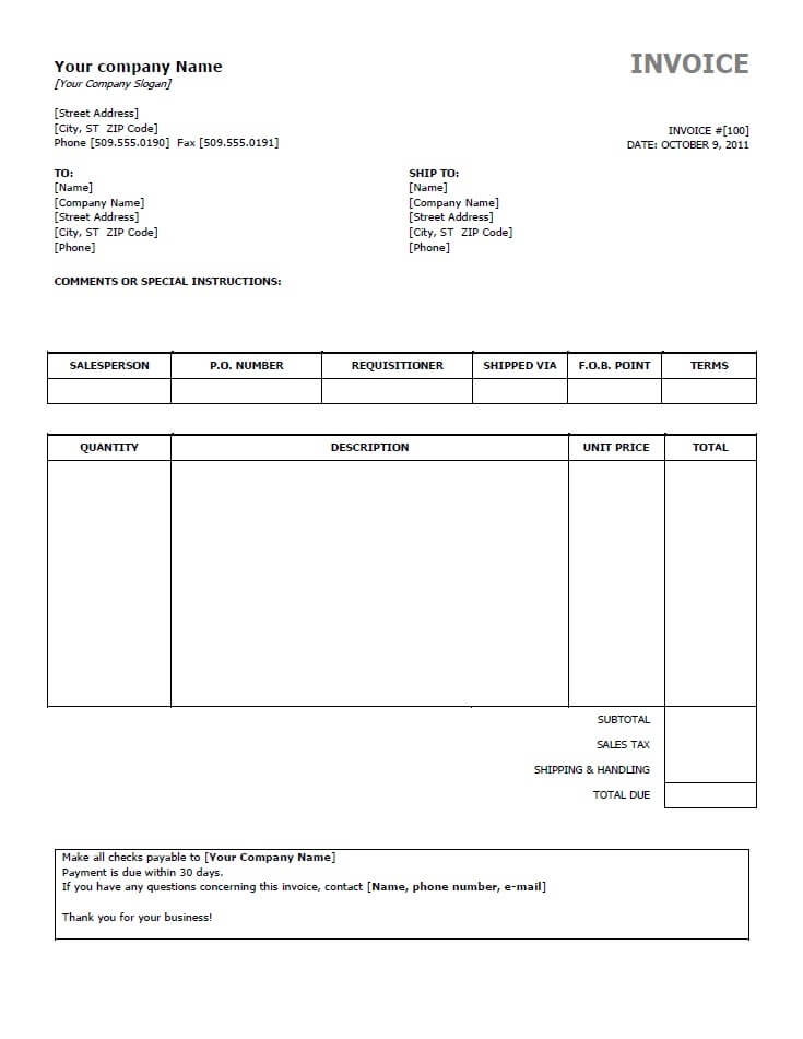 Free Printable Invoice Template Microsoft Word Sarseh