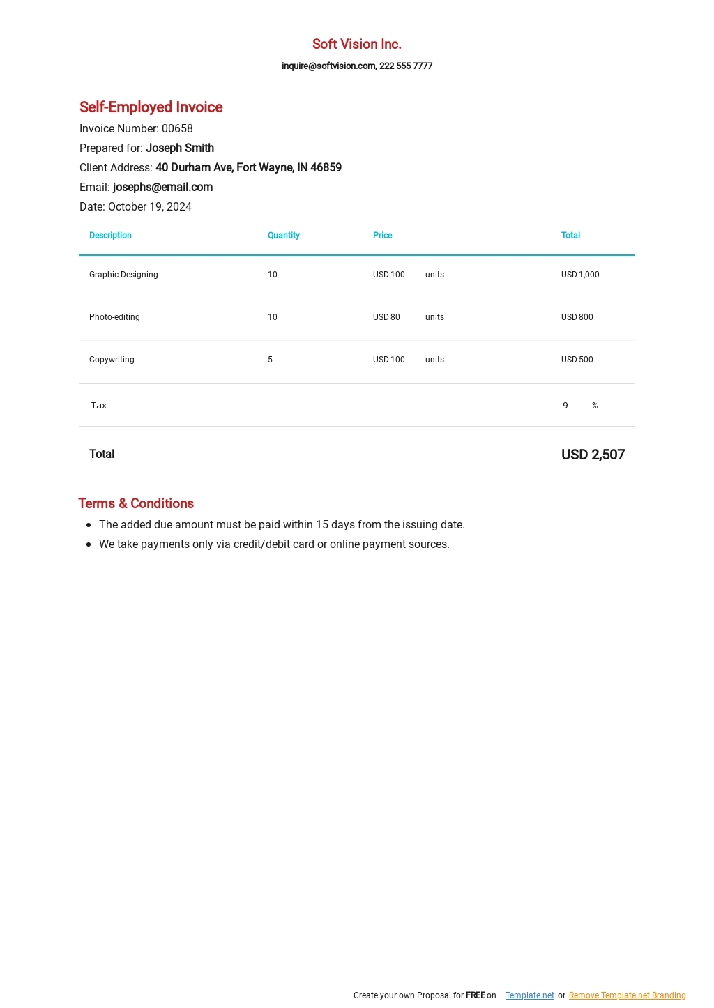 Free Printable Invoice Template Self Employed Printable Online