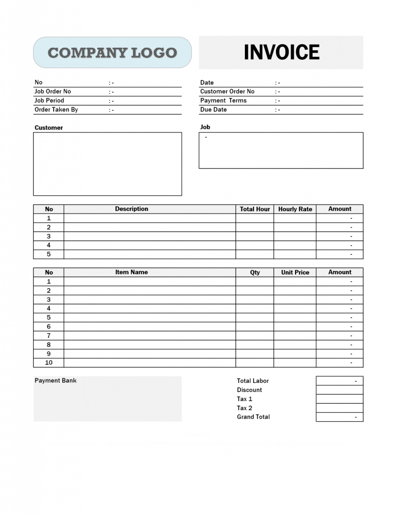 Free Printable Invoices For Contractors
