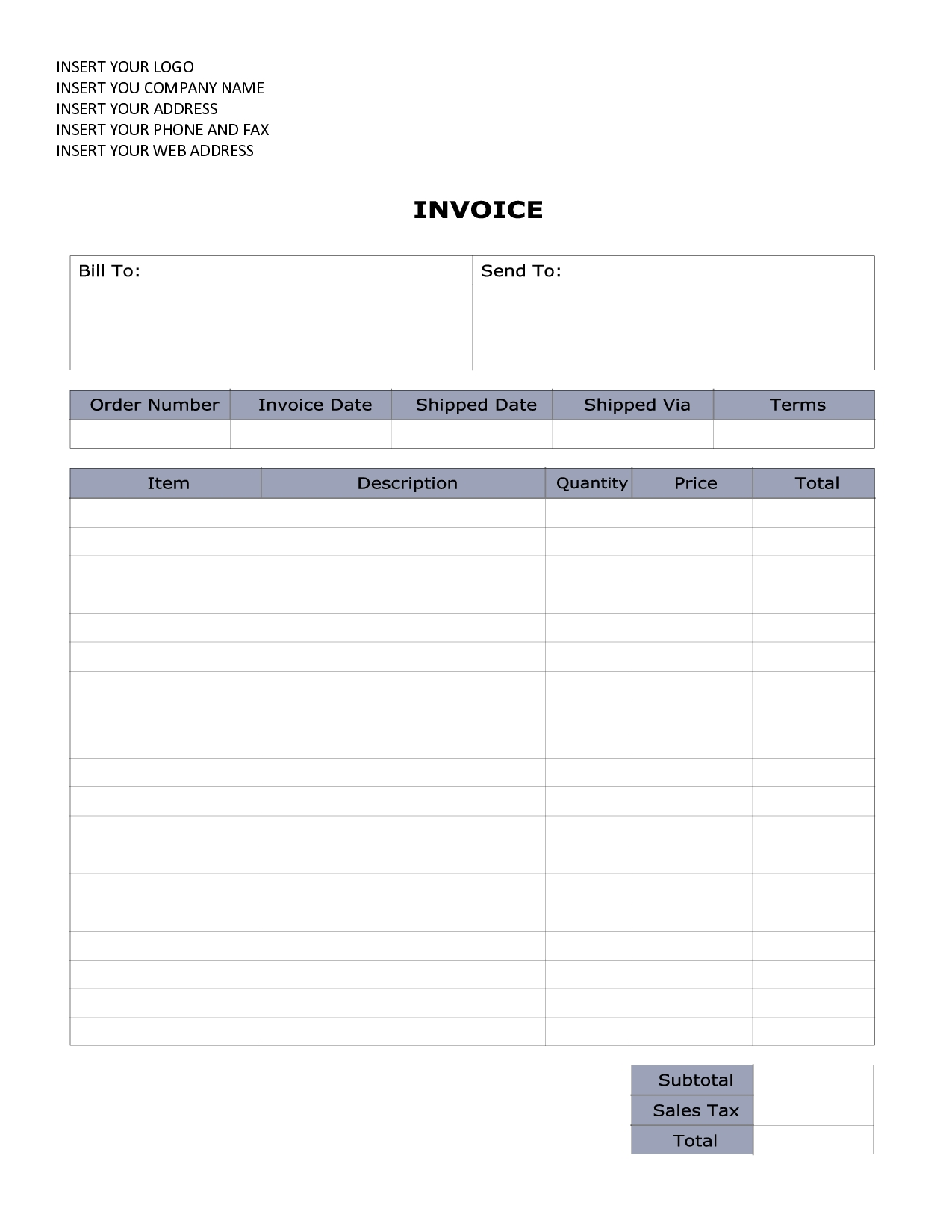Free Printable Invoices Forms