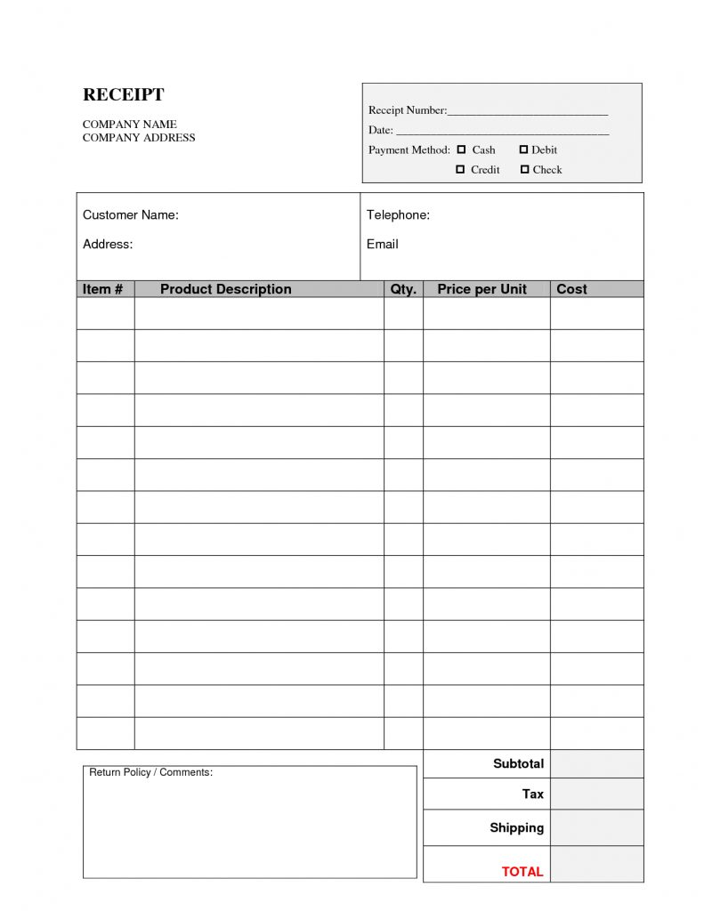 Free Printable Invoices Templates Blank And Work Receipt Template 