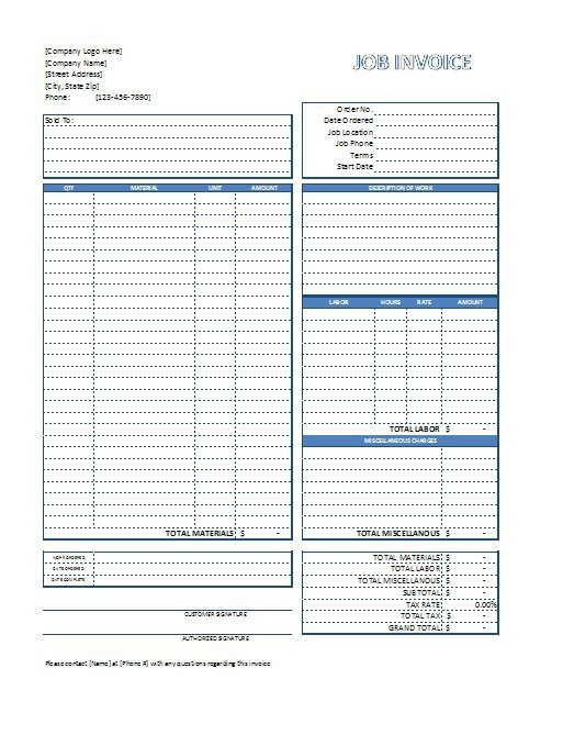 Free Printable Job Invoices Shop Fresh