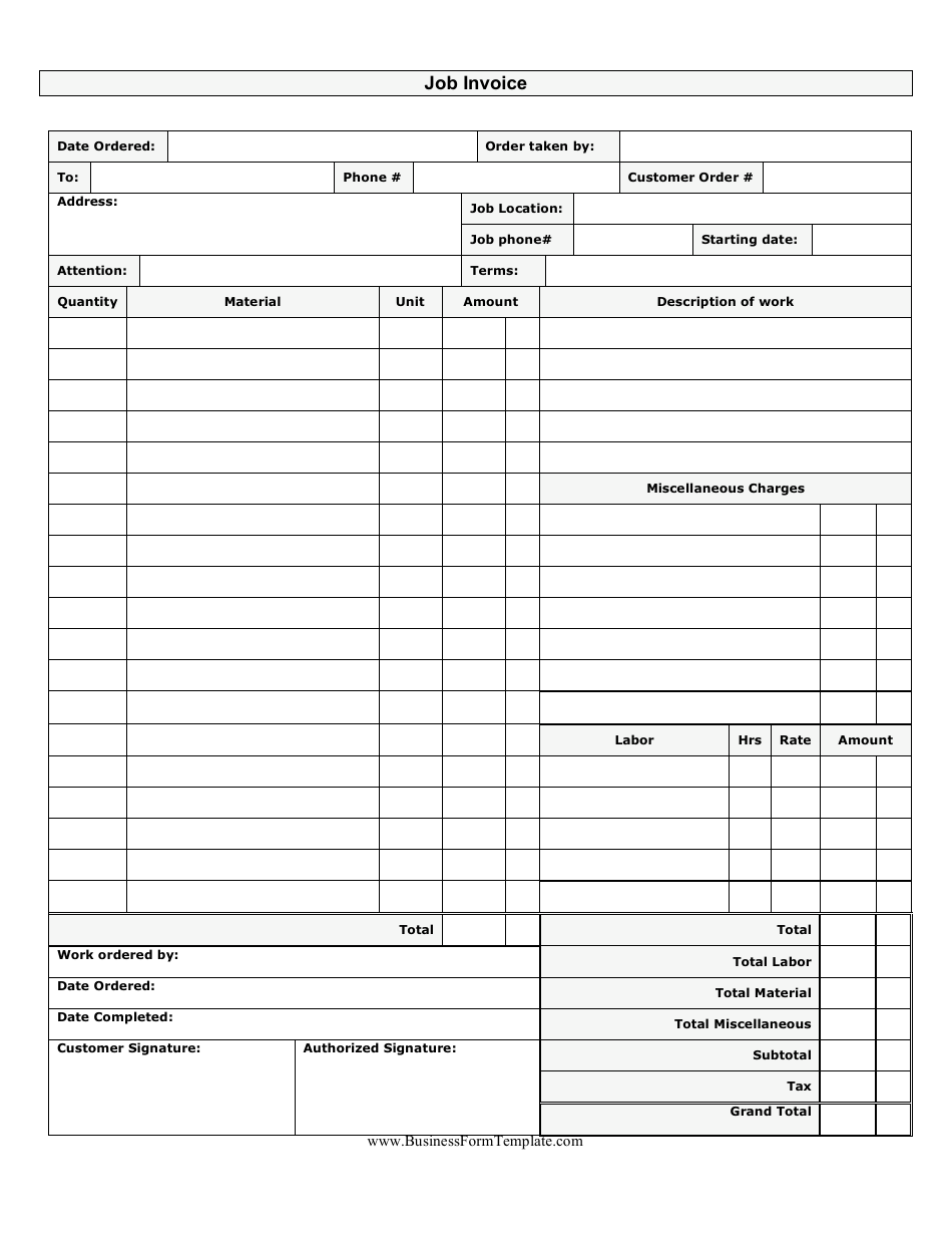 Free Printable Job Invoices