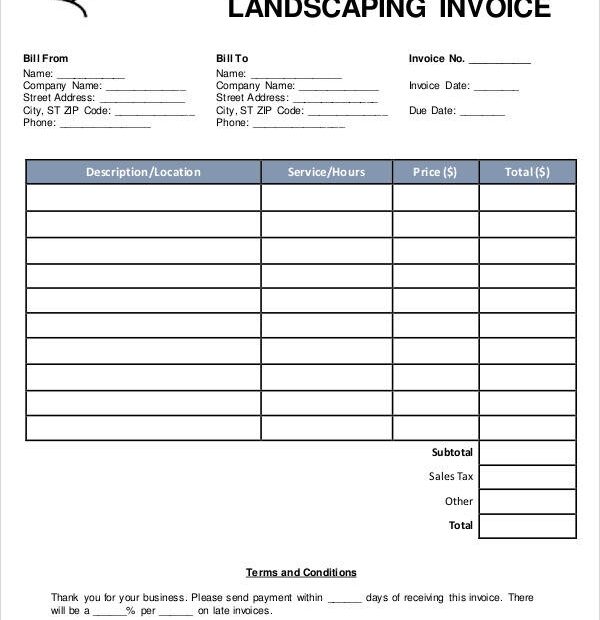 Free Printable Landscaping Invoice Forms Printable Forms Free Online