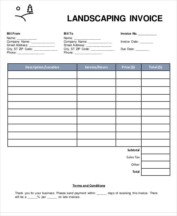 Free Printable Landscaping Invoice Forms Printable Forms Free Online