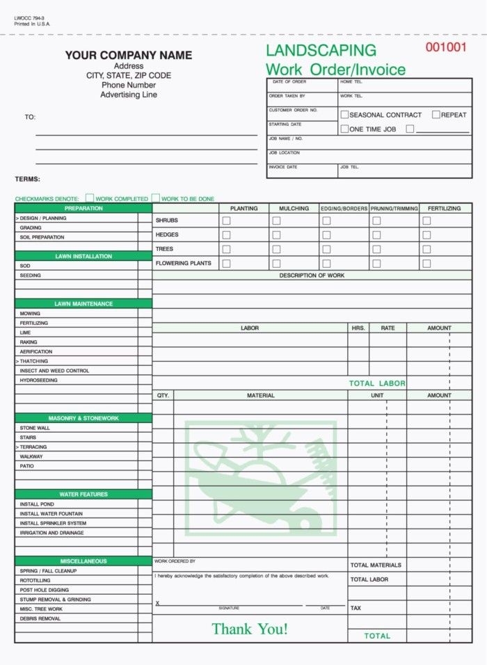Free Printable Lawn Care Invoices