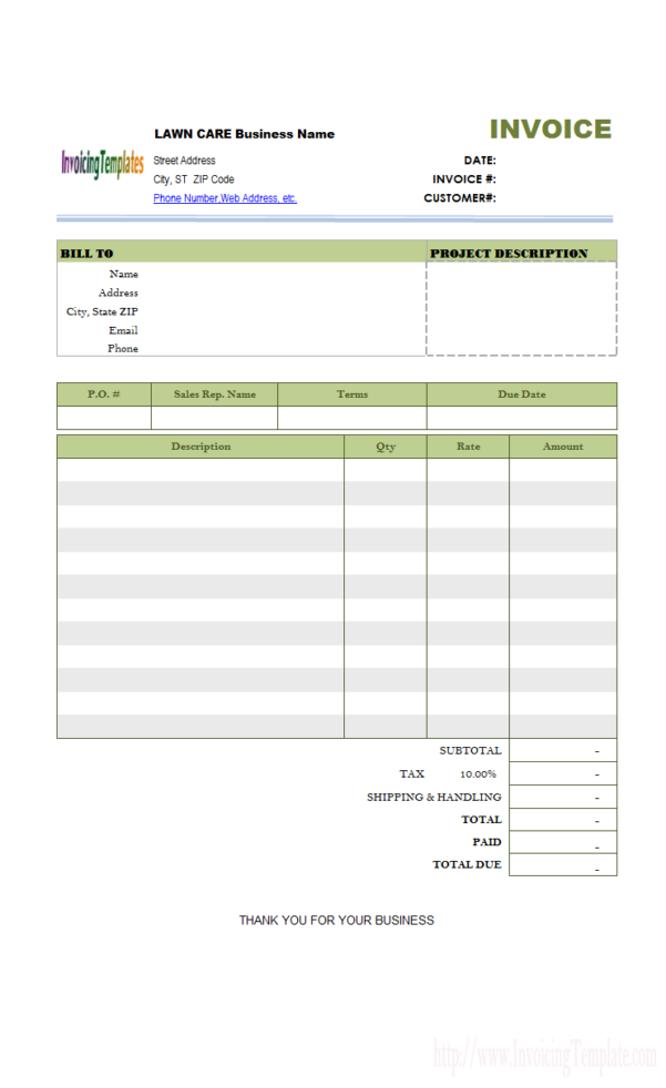 Free printable lawn care invoices Db excel