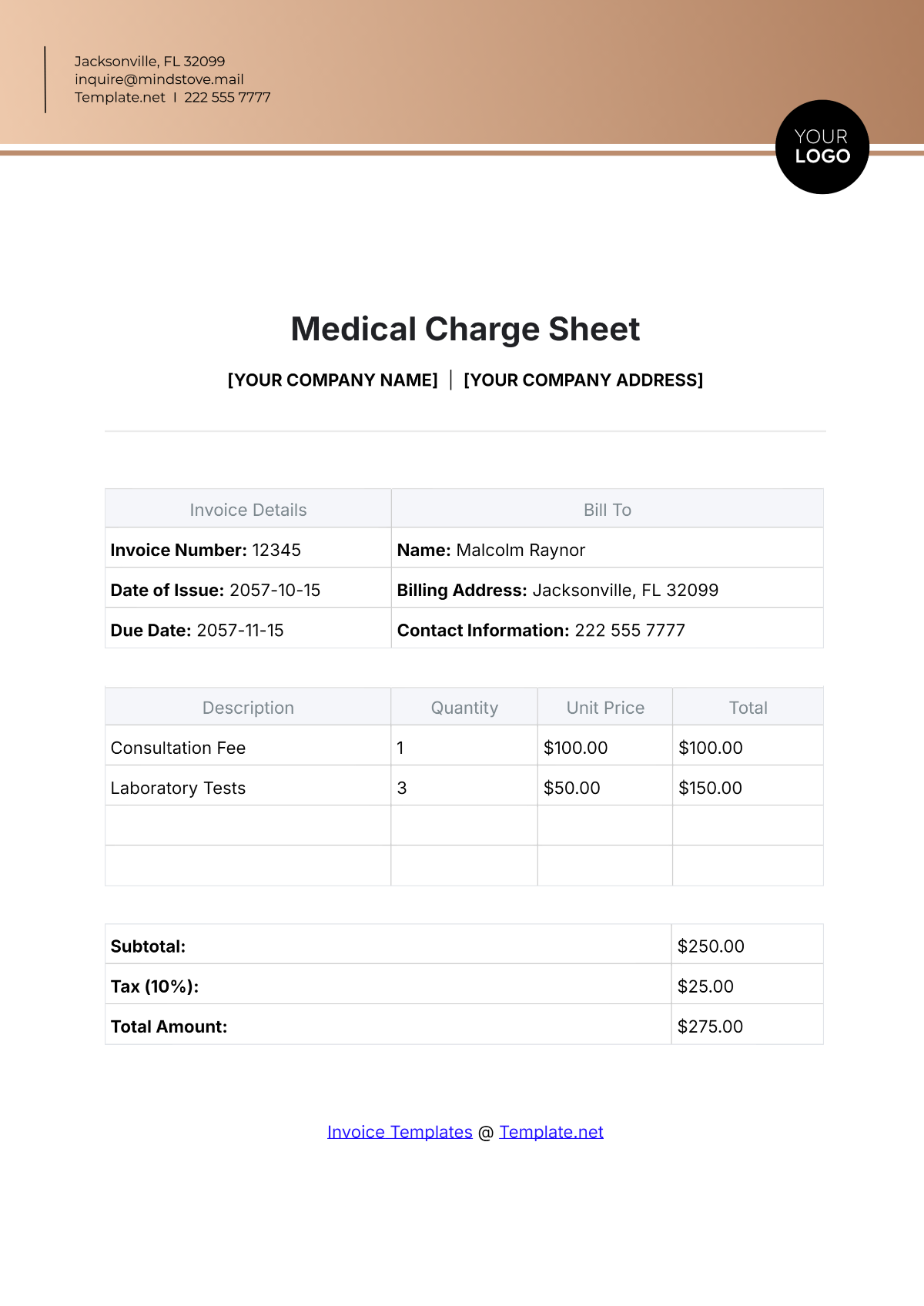 Free Printable Medical Invoice Template To Edit Online
