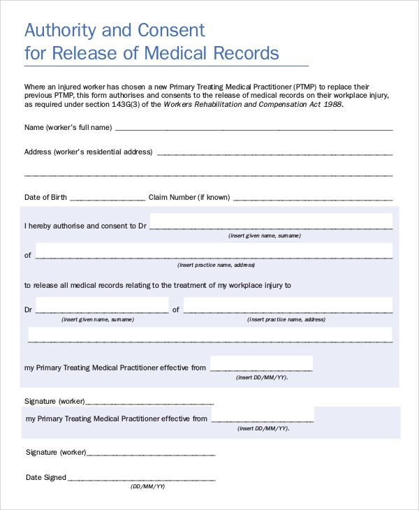 Free Printable Medical Records Form Printable Forms Free Online