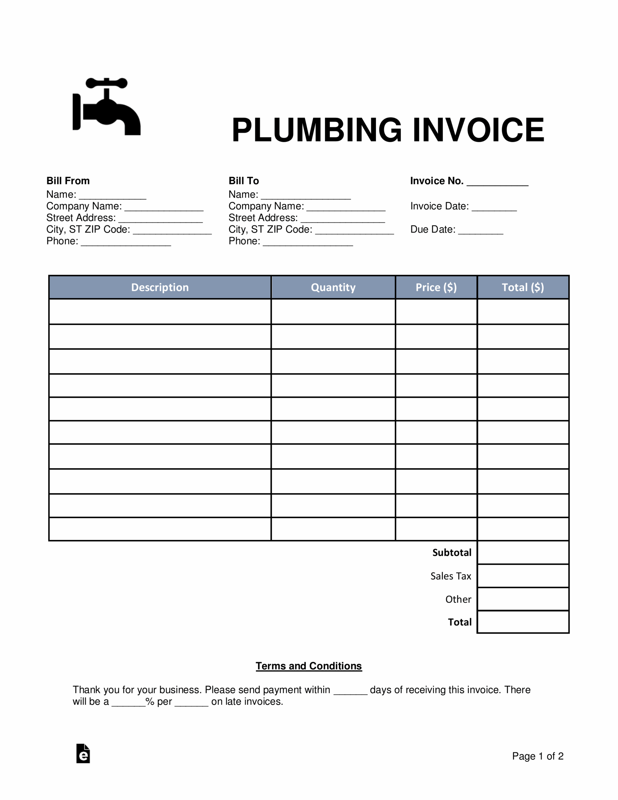 Free Printable Plumbing Estimate Forms Printable Forms Free Online