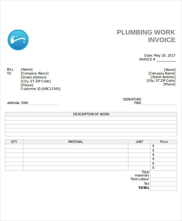 Free Printable Plumbing Invoice Printable Calendars AT A GLANCE