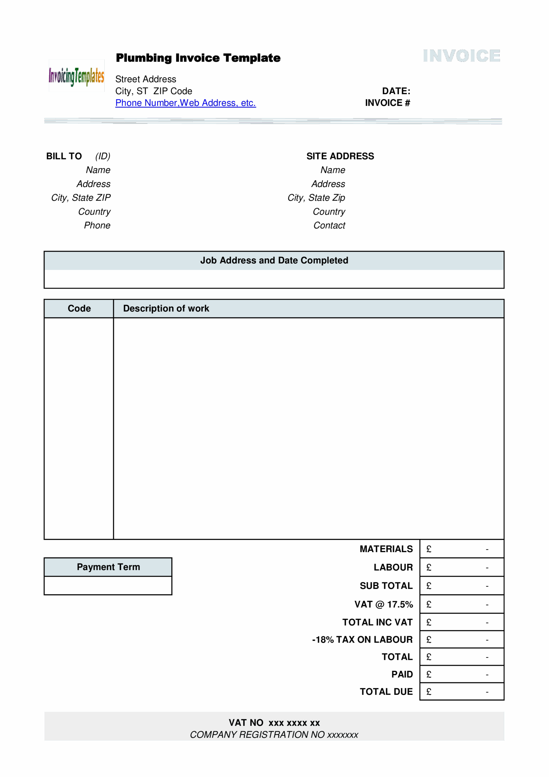 Free Printable Plumbing Invoice Web A Printable Invoice For Use By A 