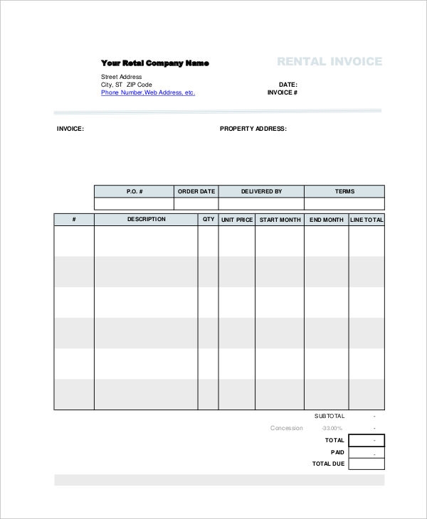 Free Printable Rent Invoice Printable Word Searches