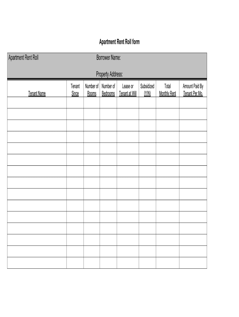 Free Printable Rent Roll Form Printable Forms Free Online