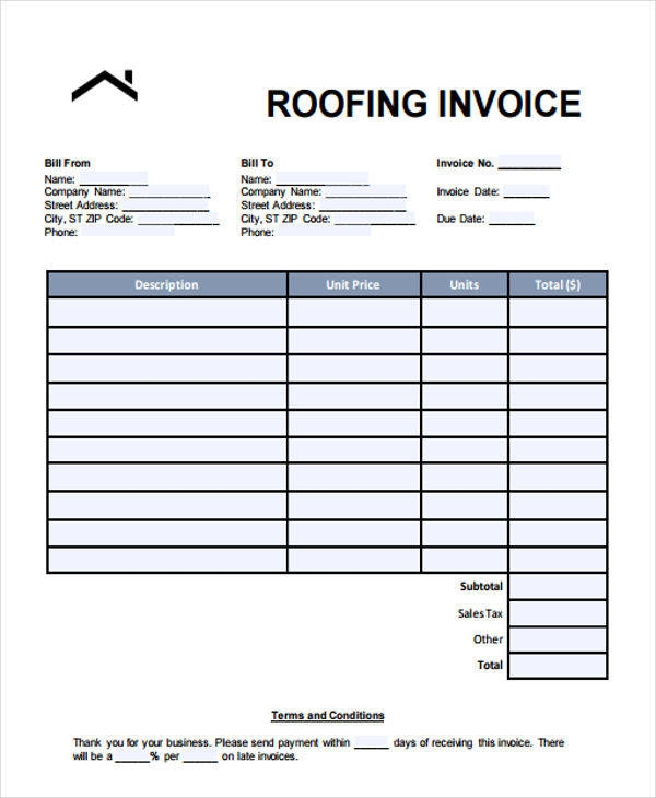 Free Printable Roofing Invoices Printable Calendars AT A GLANCE
