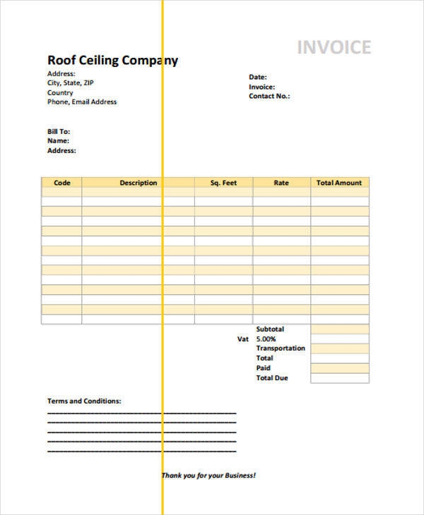 Free Printable Roofing Invoices Printable Word Searches