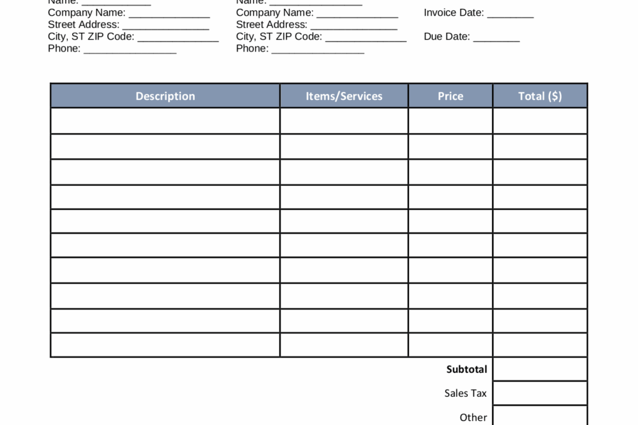 Free Printable Service Invoice Forms Printable Forms Free Online