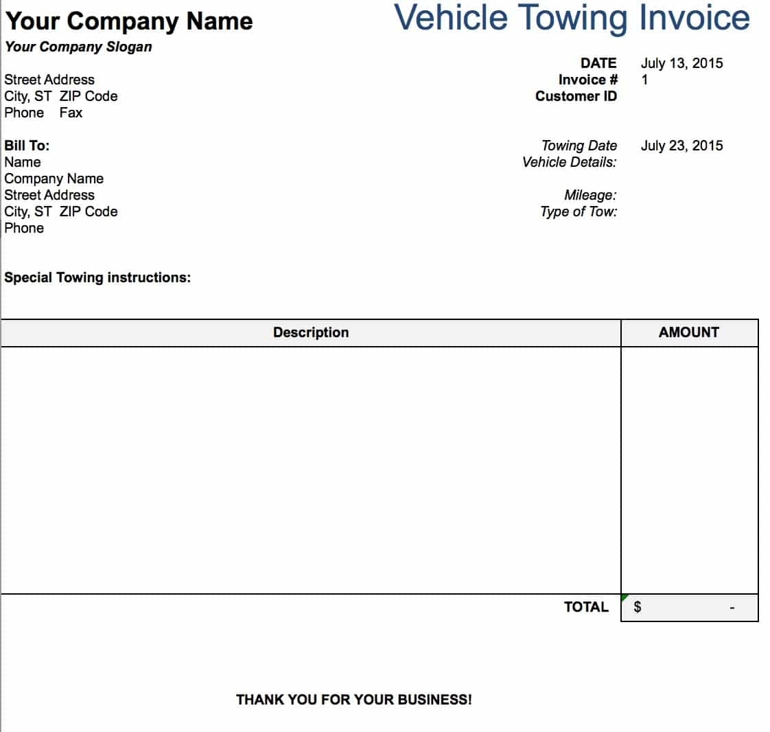 Free Printable Tow Invoice Template Fillable Form 2024