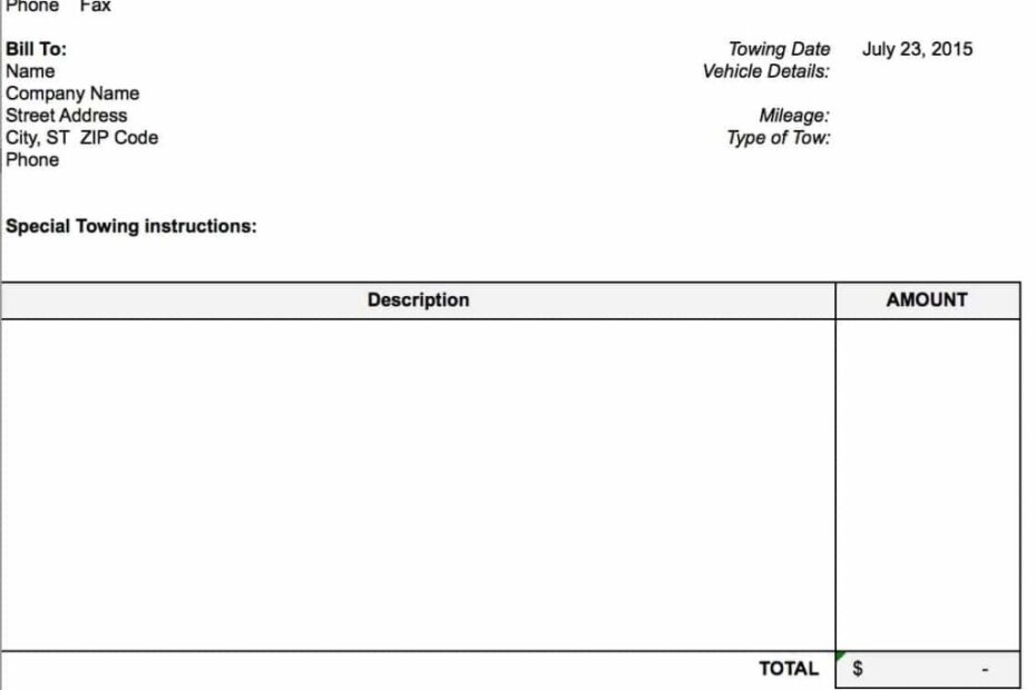 Free Printable Tow Invoice Template Fillable Form 2024
