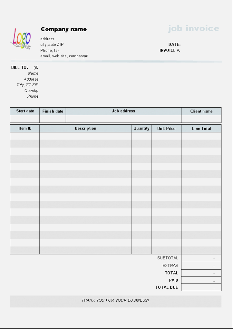 Free Printable Work Invoices Free Printable