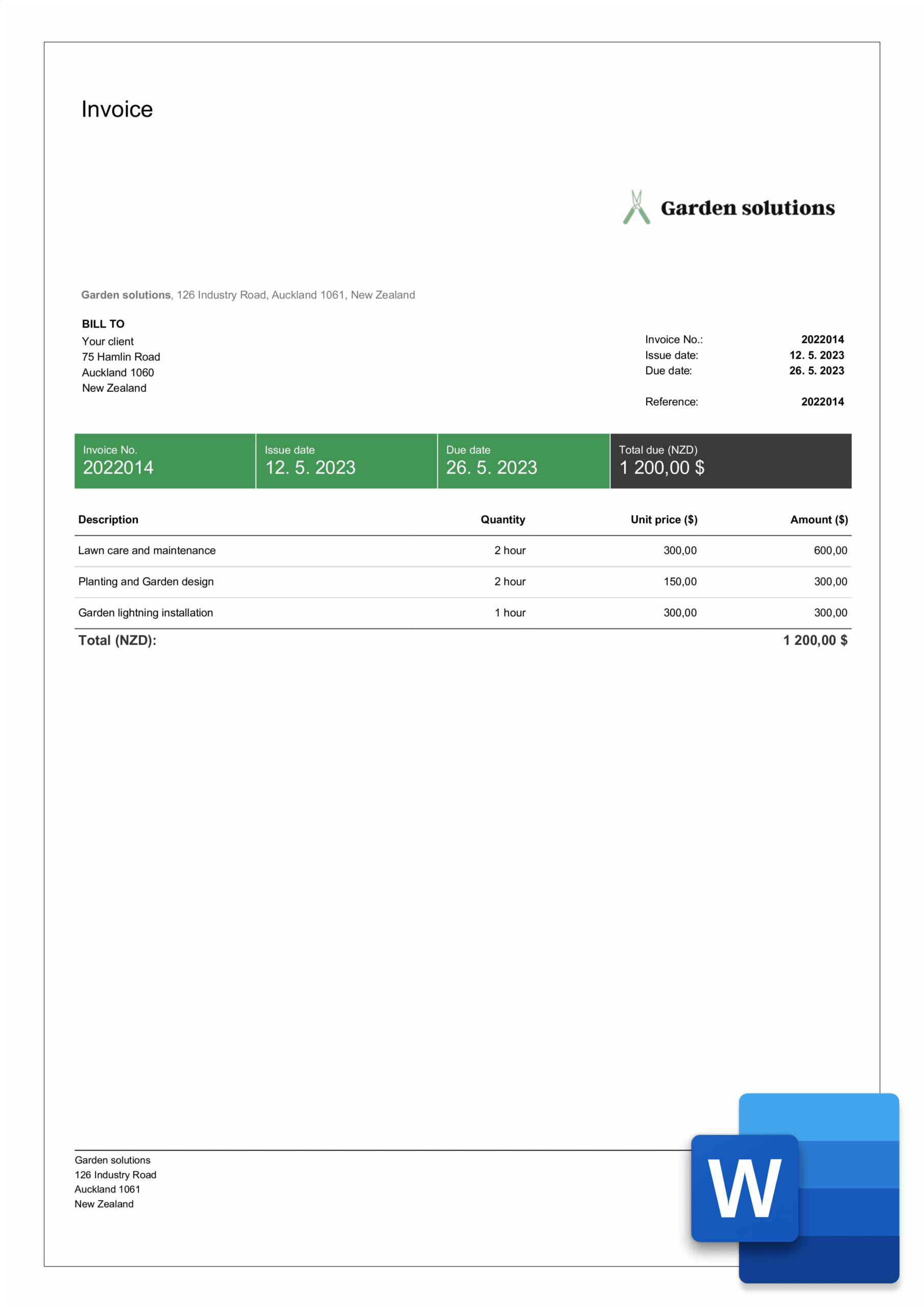 Free Professional Landscaping Invoice Templates In Word Billdu 