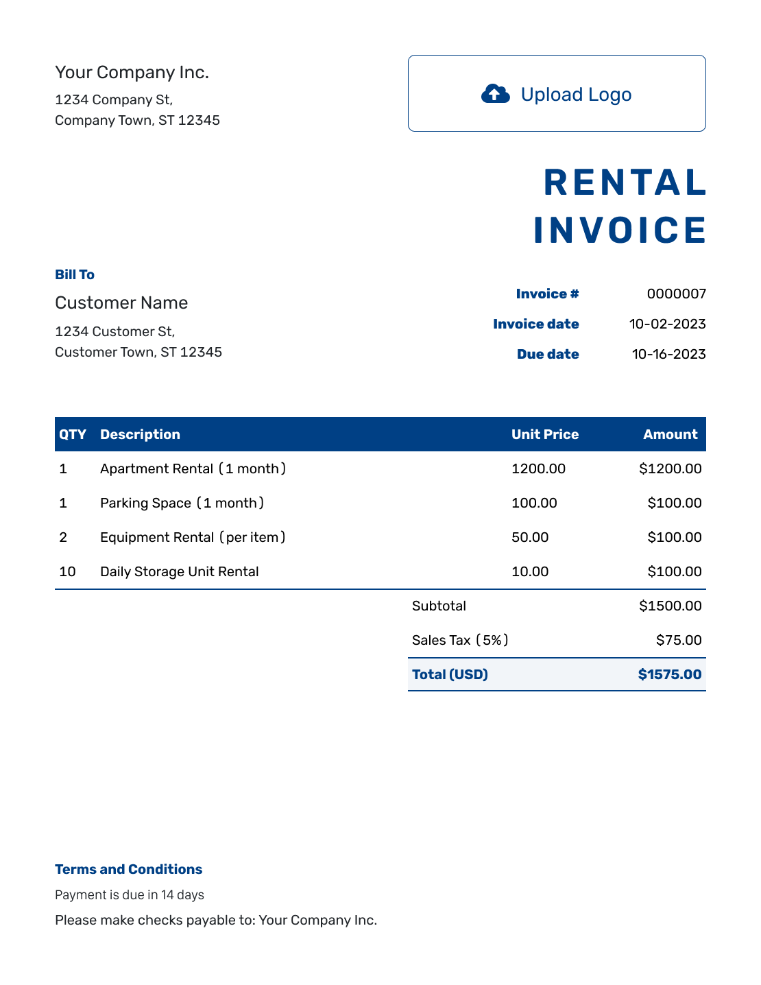 Free Rental Invoice Template Docelf