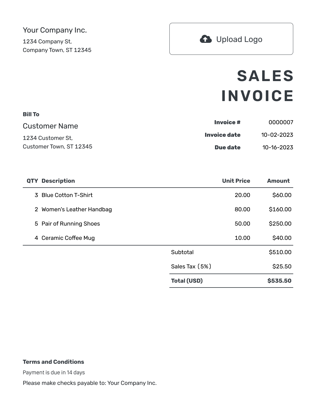 Free Sales Invoice Template Docelf