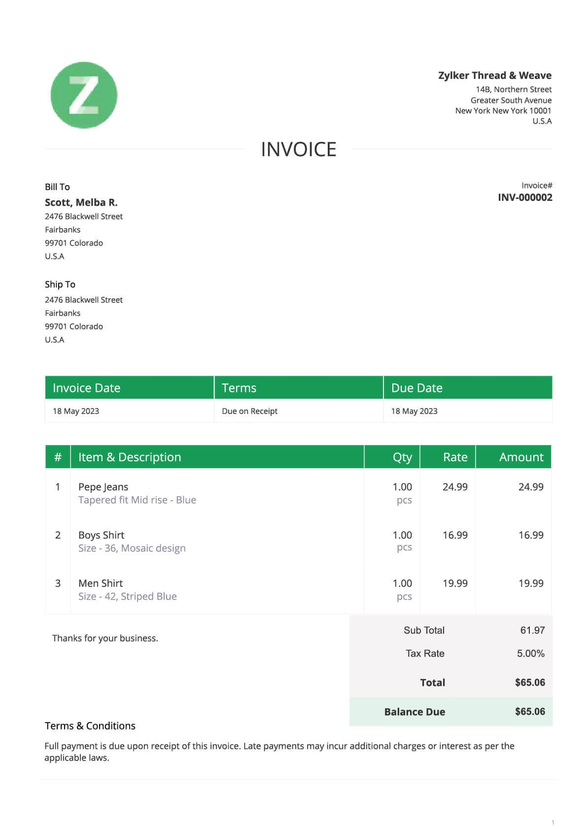 Free Sales Invoice Template Printable Sales Invoice Zoho Invoice