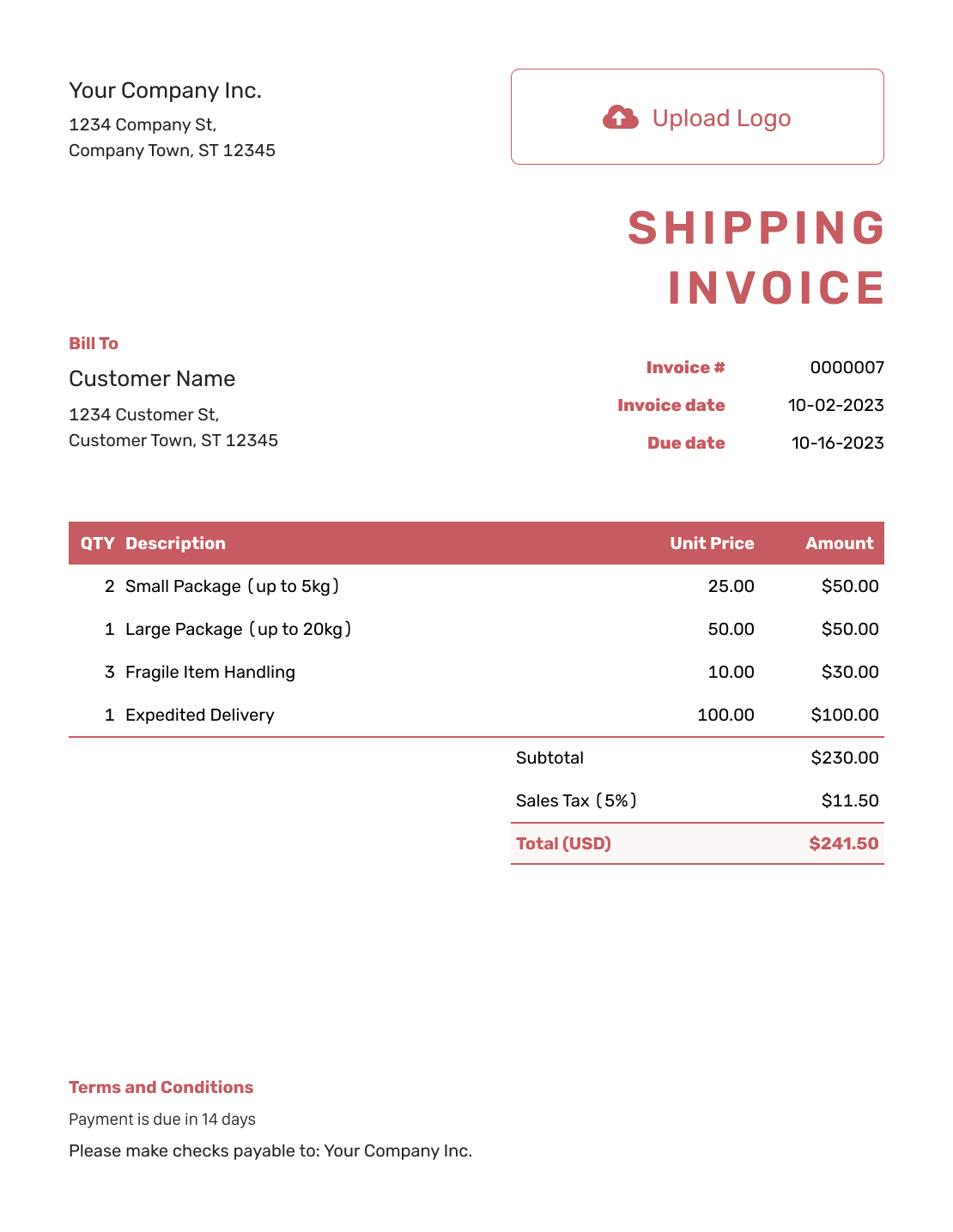 Free Shipping Invoice Template Docelf