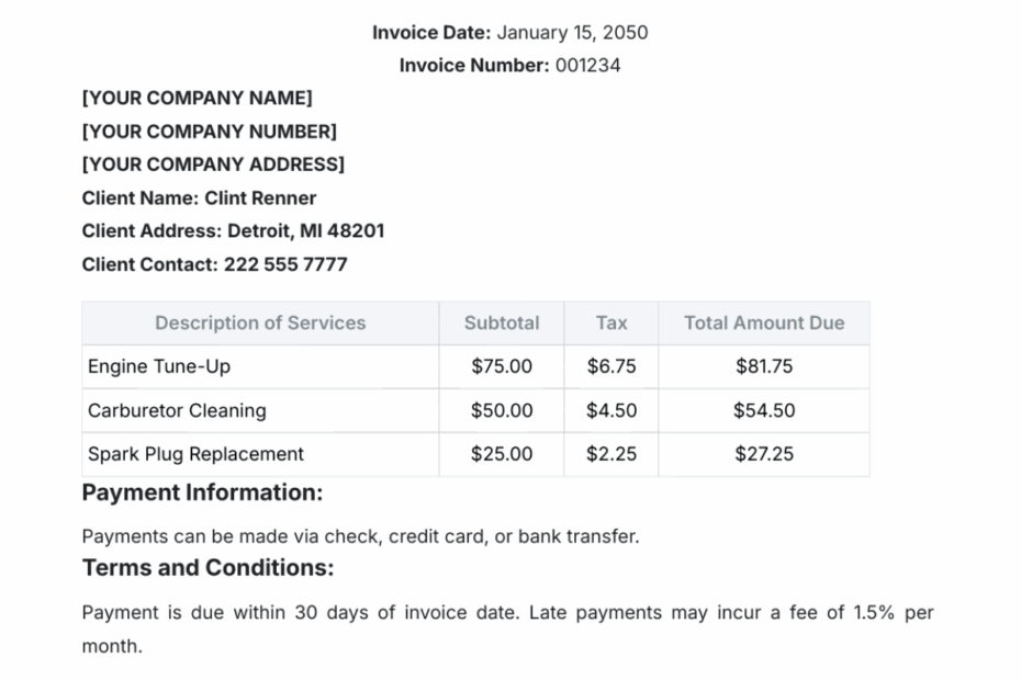 Free Small Engine Repair Invoice Template To Edit Online