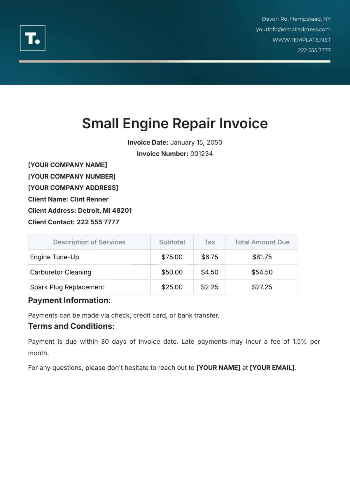Free Small Engine Repair Invoice Template To Edit Online