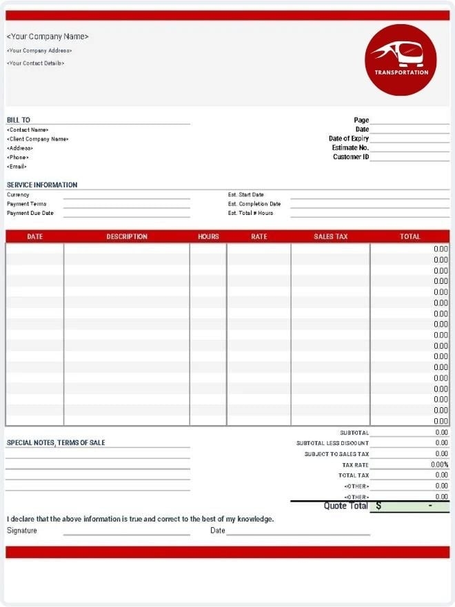 Free Transportation Invoice Templates