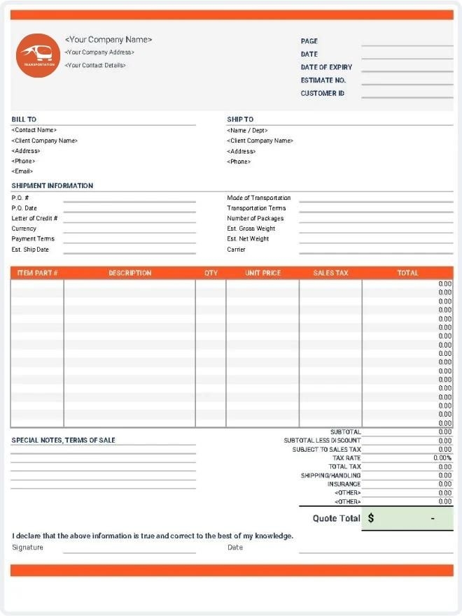 Free Transportation Invoice Templates