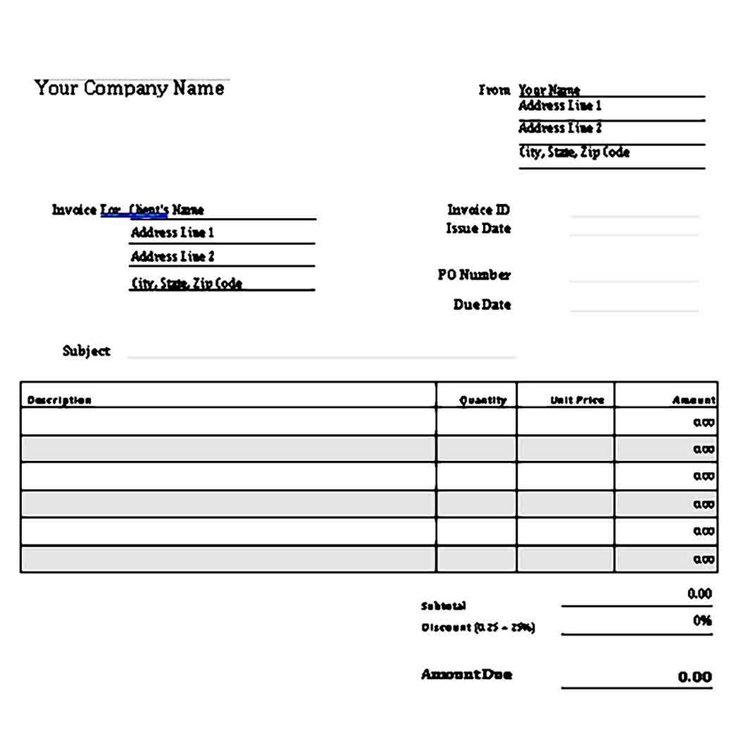 Generic Blank Invoice Printable