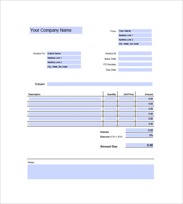Generic Blank Invoice Printable