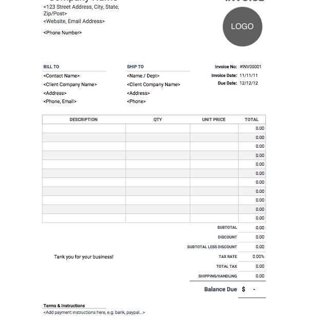 Generic Invoices Printable Template Business PSD Excel Word PDF